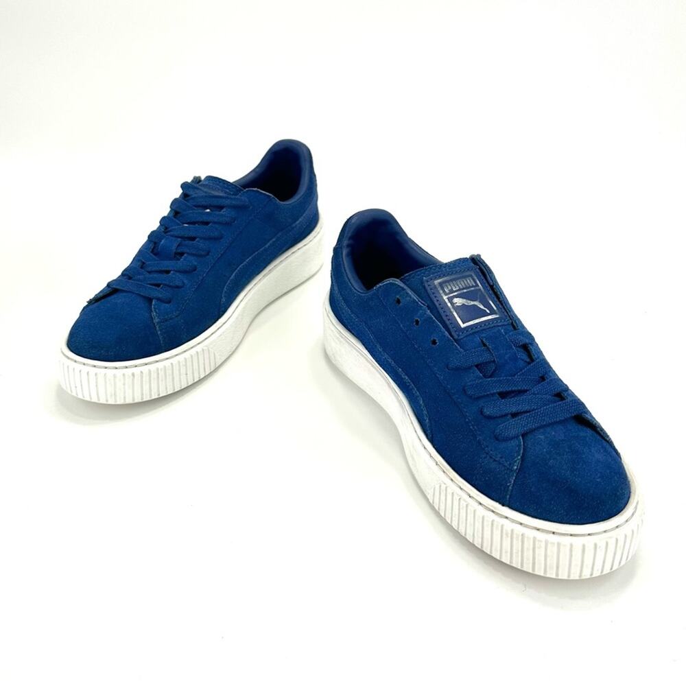 Puma Elemental Women Sneaker Size 8 Blue Suede Platform Lace-Up Low-Top Comfort - Picture 14 of 15